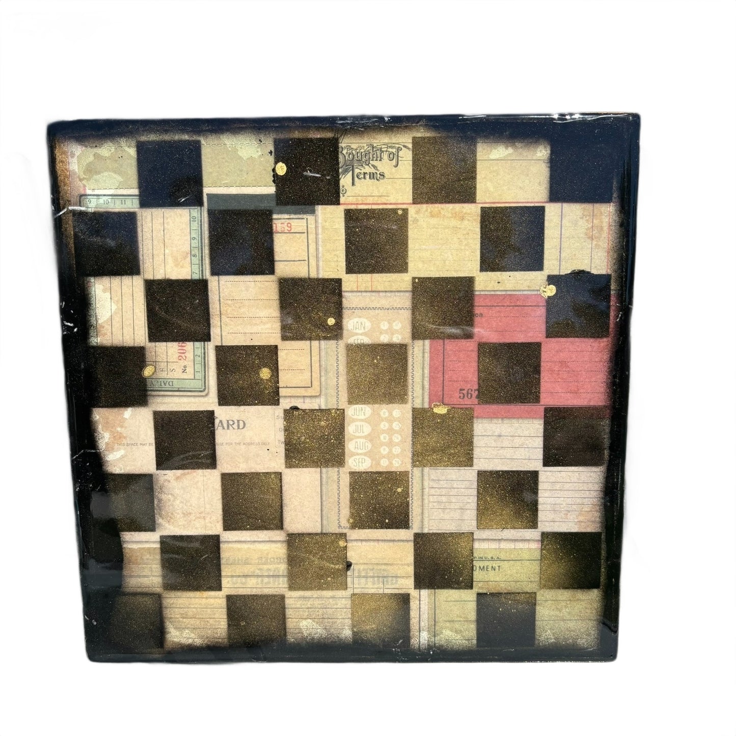 Old Scholl Collage - Resin Coated Chess Board
