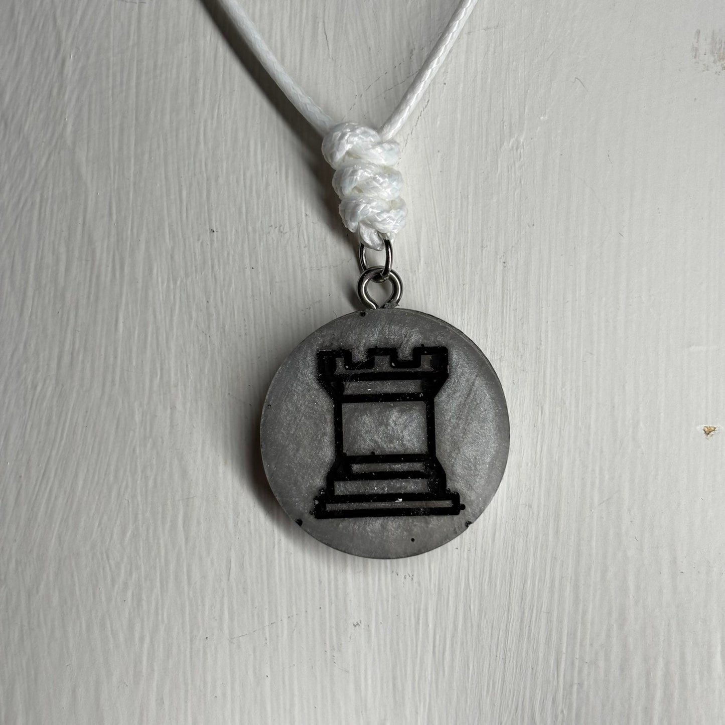Silver Rook - Handmade Resin Chess Necklace