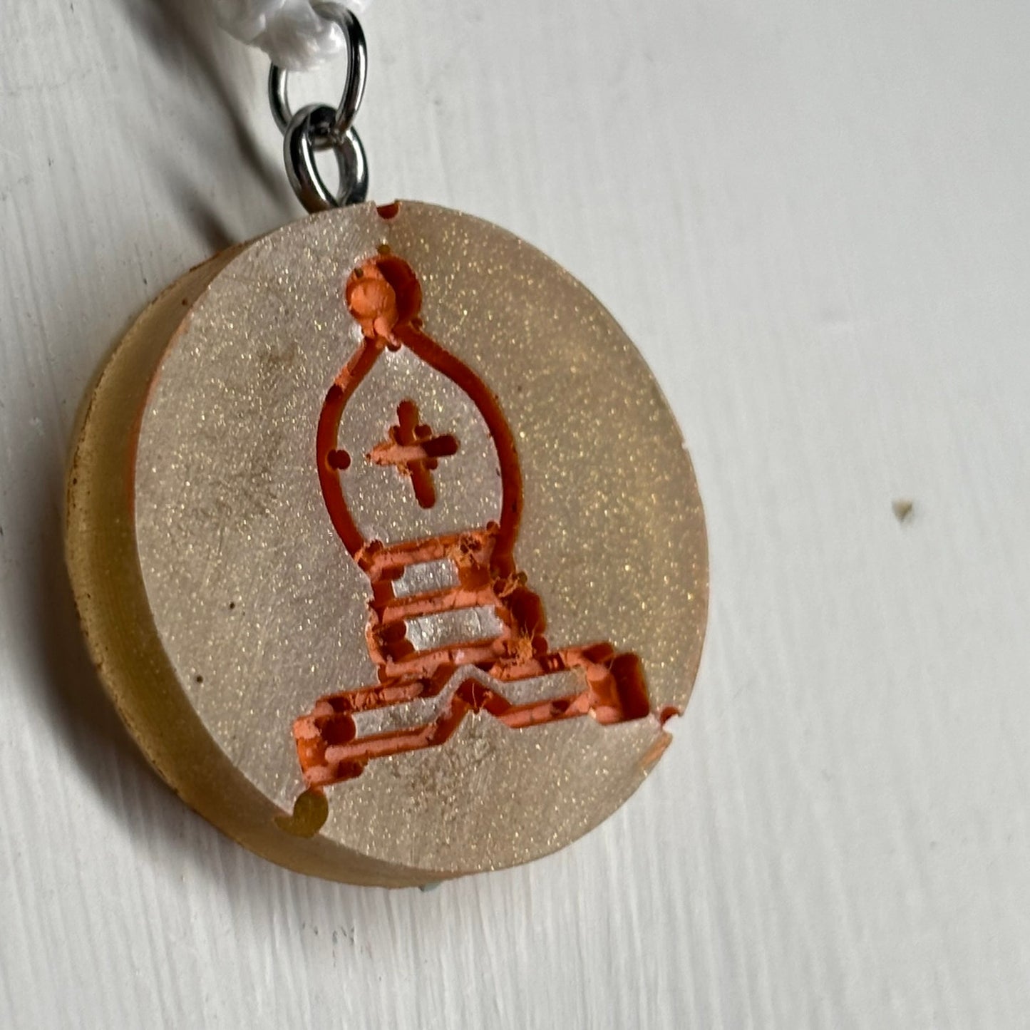 Rustic Orange Bishop - Handmade Resin Chess Necklace