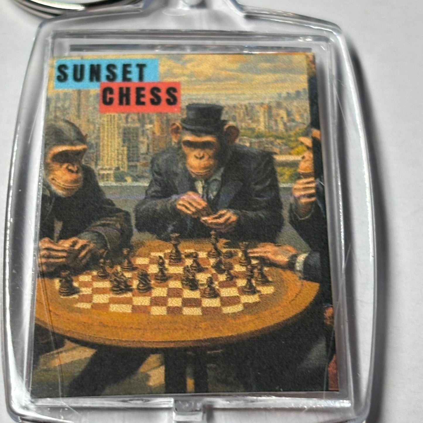 Chimps Play The Game - Sunset Chess Photo Keychain