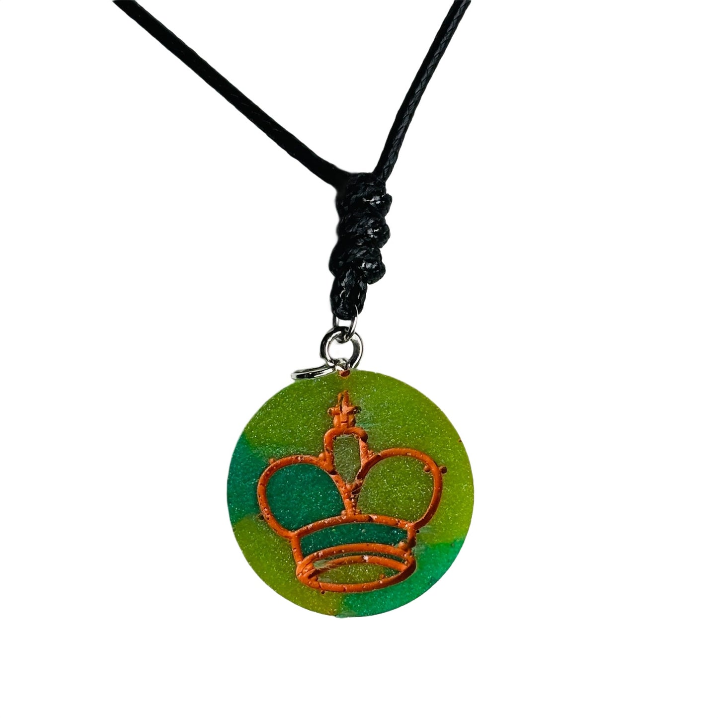 Green & Orange King - Handmade Resin Chess Necklace
