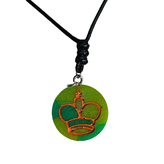 Green & Orange King - Handmade Resin Chess Necklace