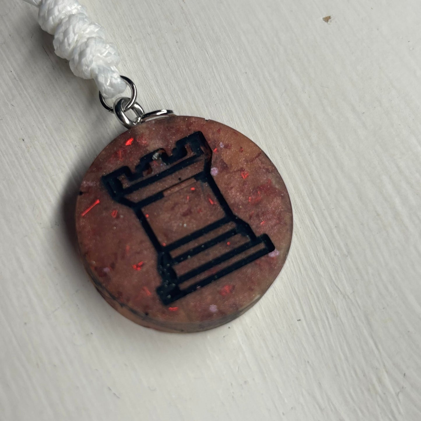 Vintage Orange Rook - Handmade Resin Chess Necklace