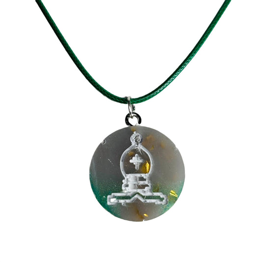 Green Silver Bishop - Handmade Resin Chess Necklace