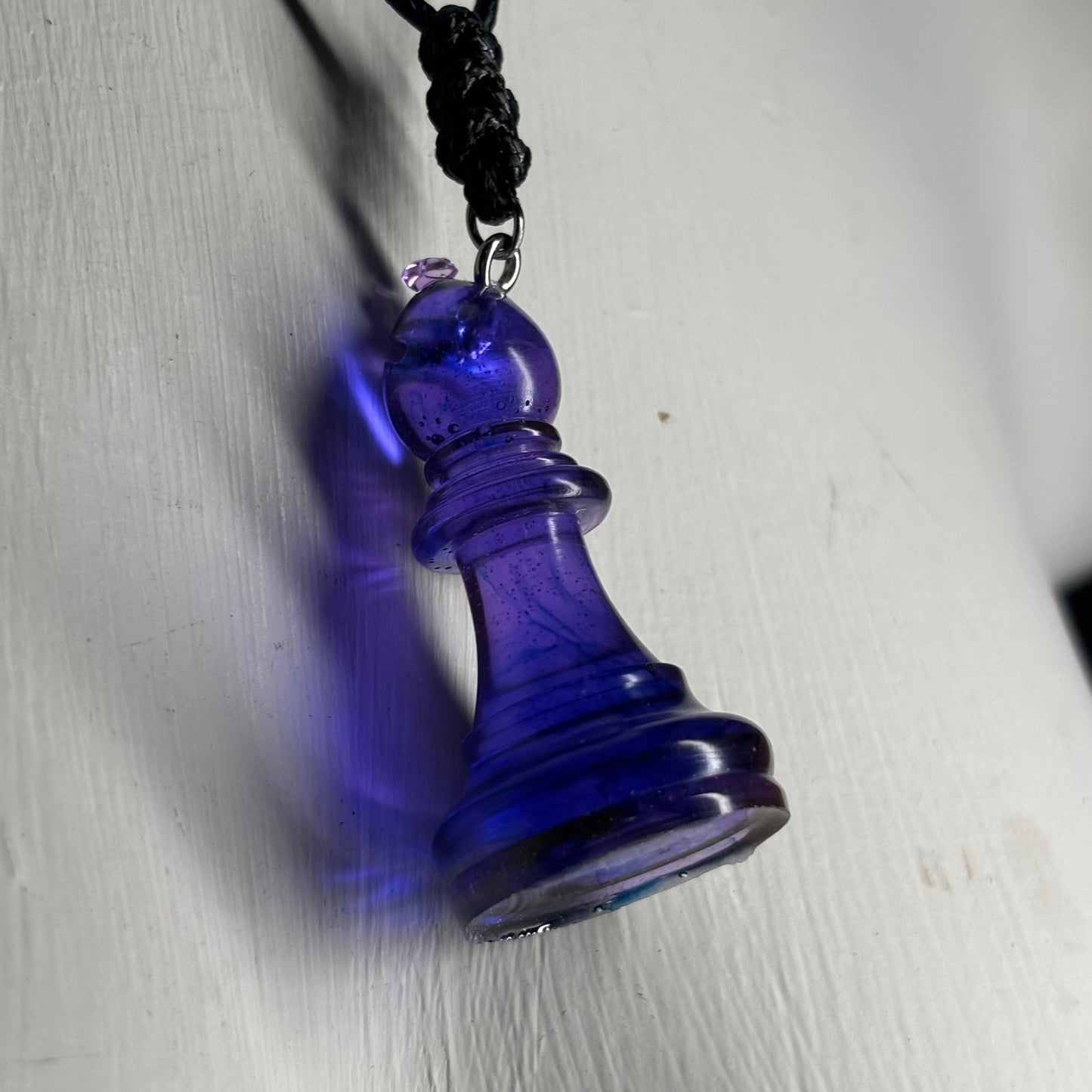 Translucent Purple Bishop - Handmade Resin Chess Necklace