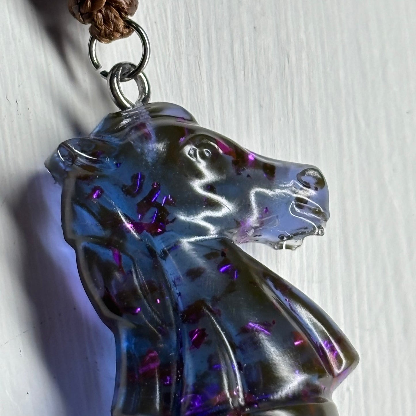 Transparent Blue Knight - Handmade Resin Chess Necklace