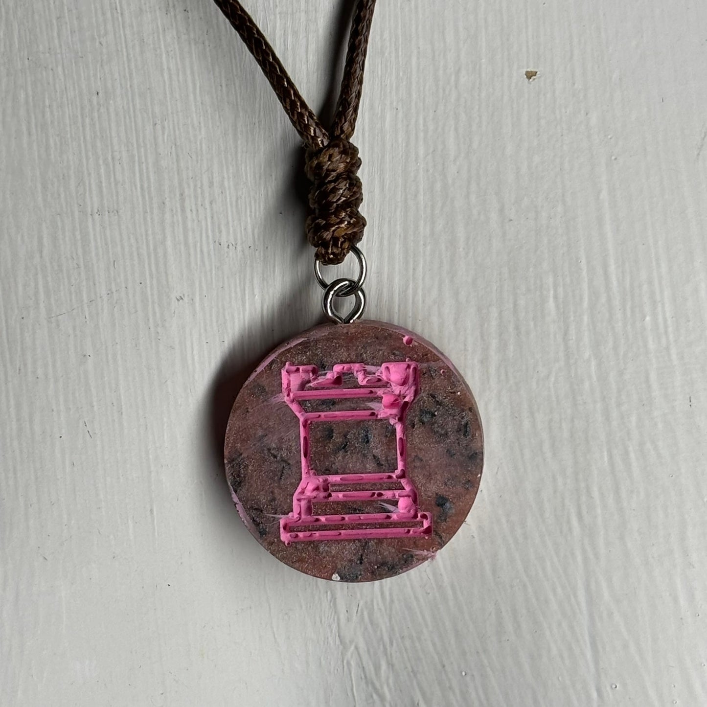 Pink Patterned Rook - Handmade Resin Chess Necklace