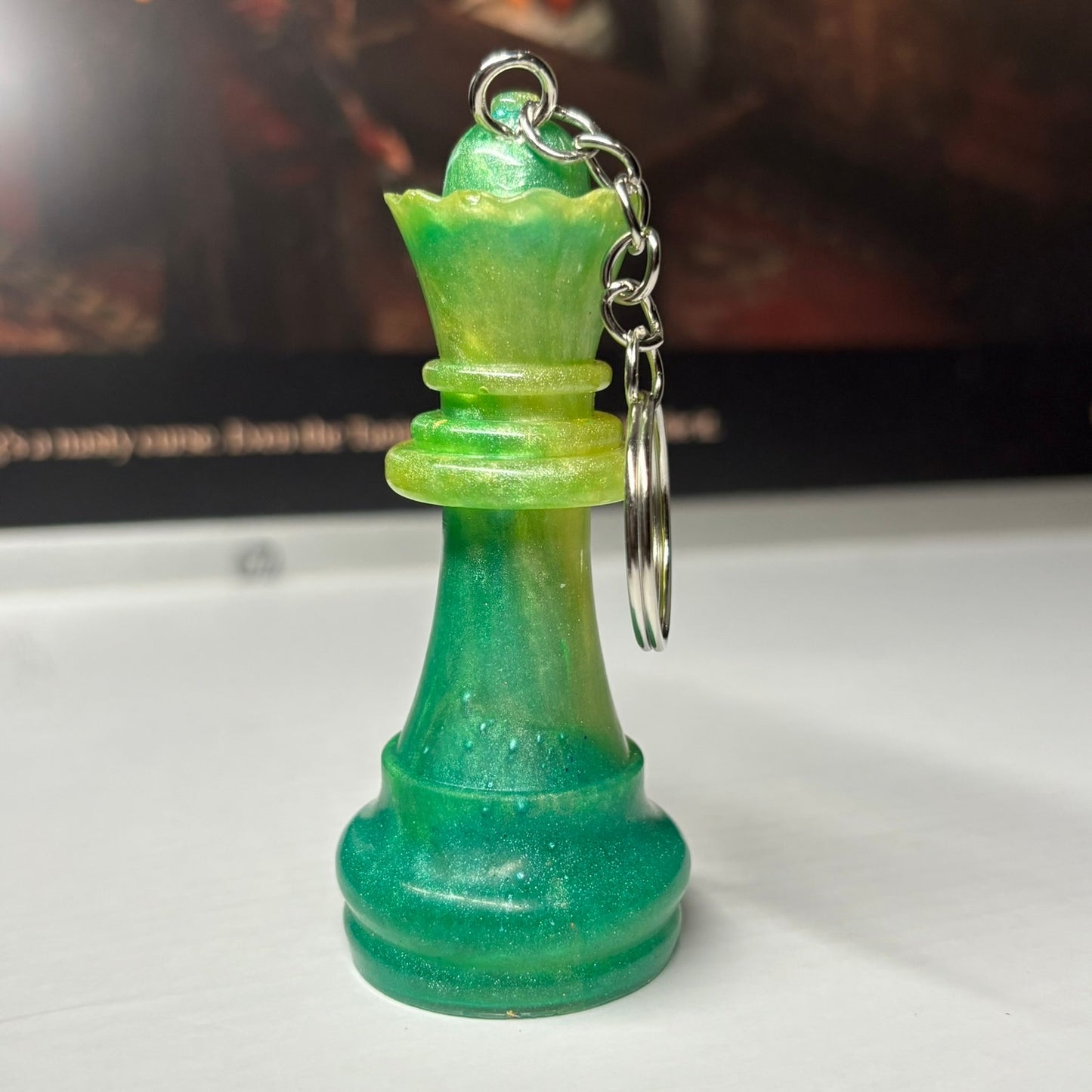 Lime Green Queen - Handmade Resin Keychain - Large Edition