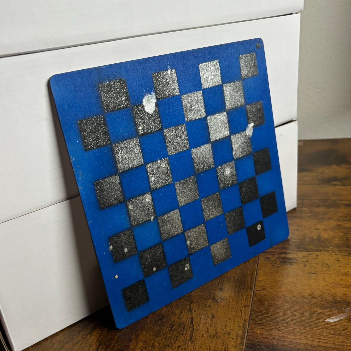 Blue & Chrome Black - Painted Thin Wooden Chess Board