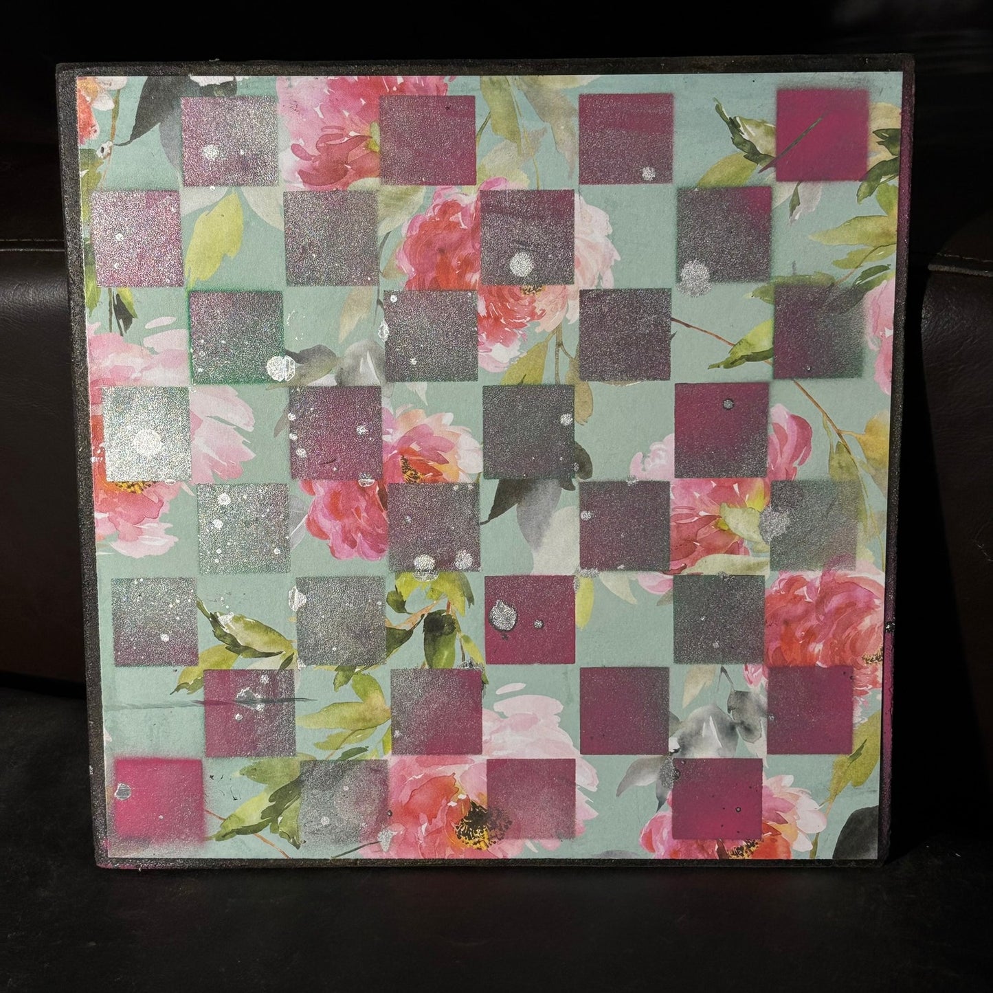 Mint Green Flowers - Scrapbook Chess Board
