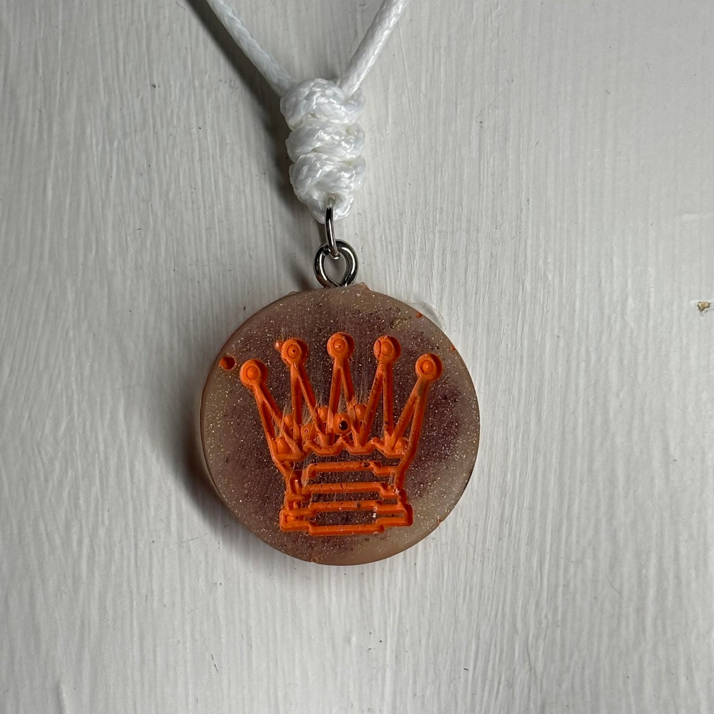 Orange Print Queen - Handmade Resin Chess Necklace