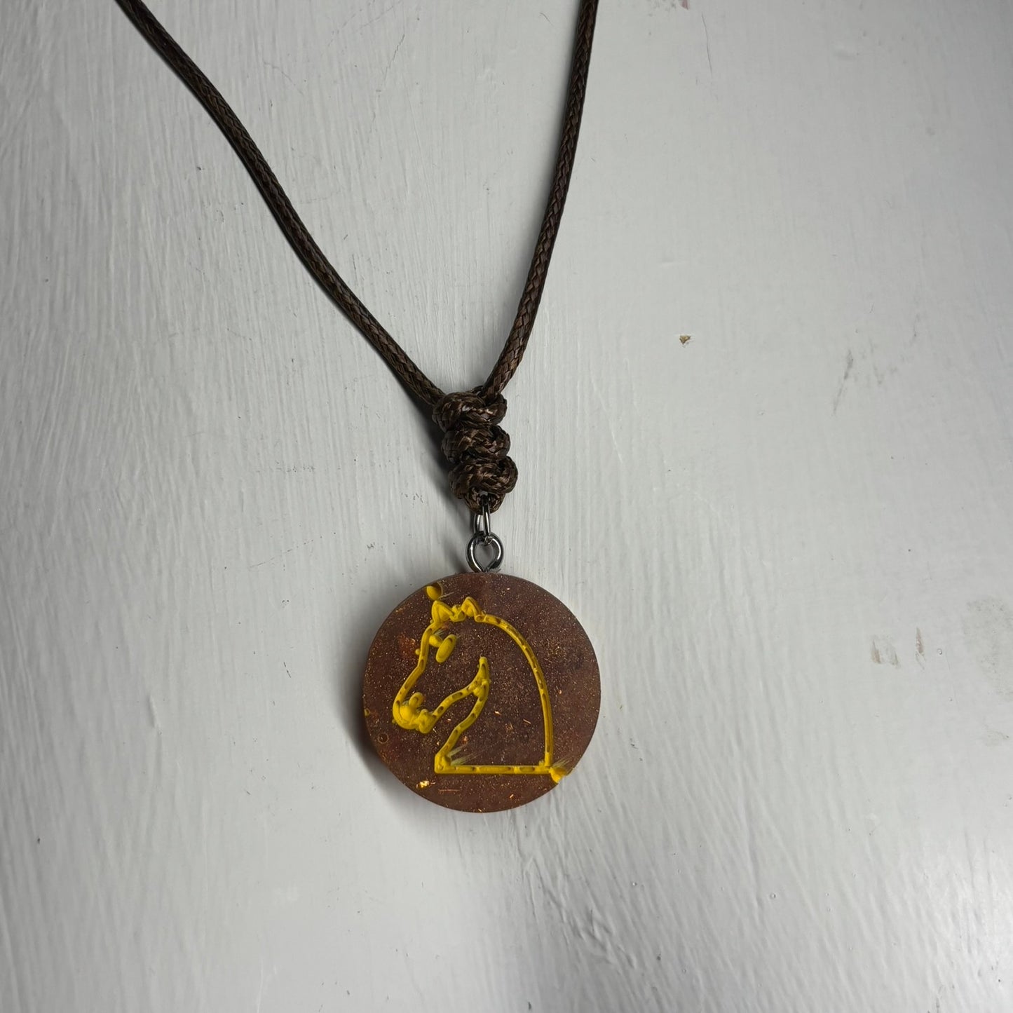 Rusted Brown Knight - Handmade Resin Chess Necklace