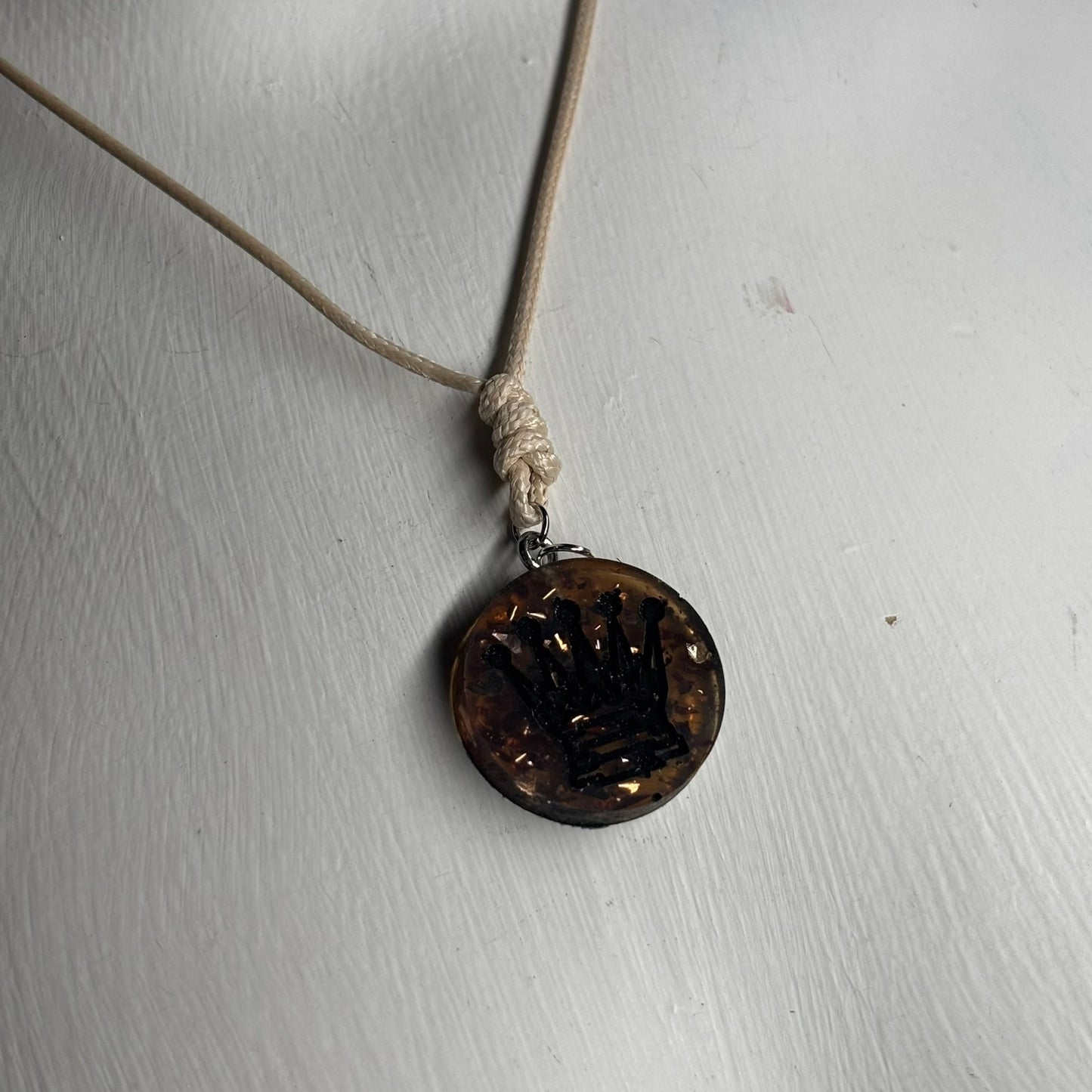 Dark Amber Vintage Queen - Handmade Resin Chess Necklace