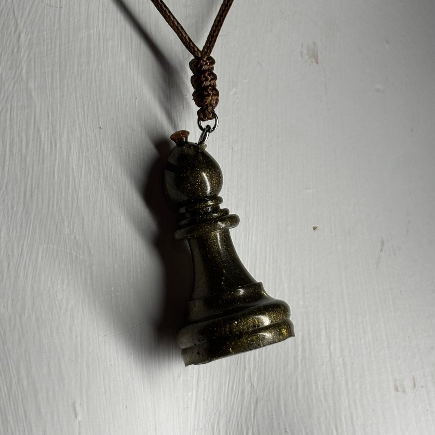 Dark Green Bishop - Handmade Resin Chess Necklace