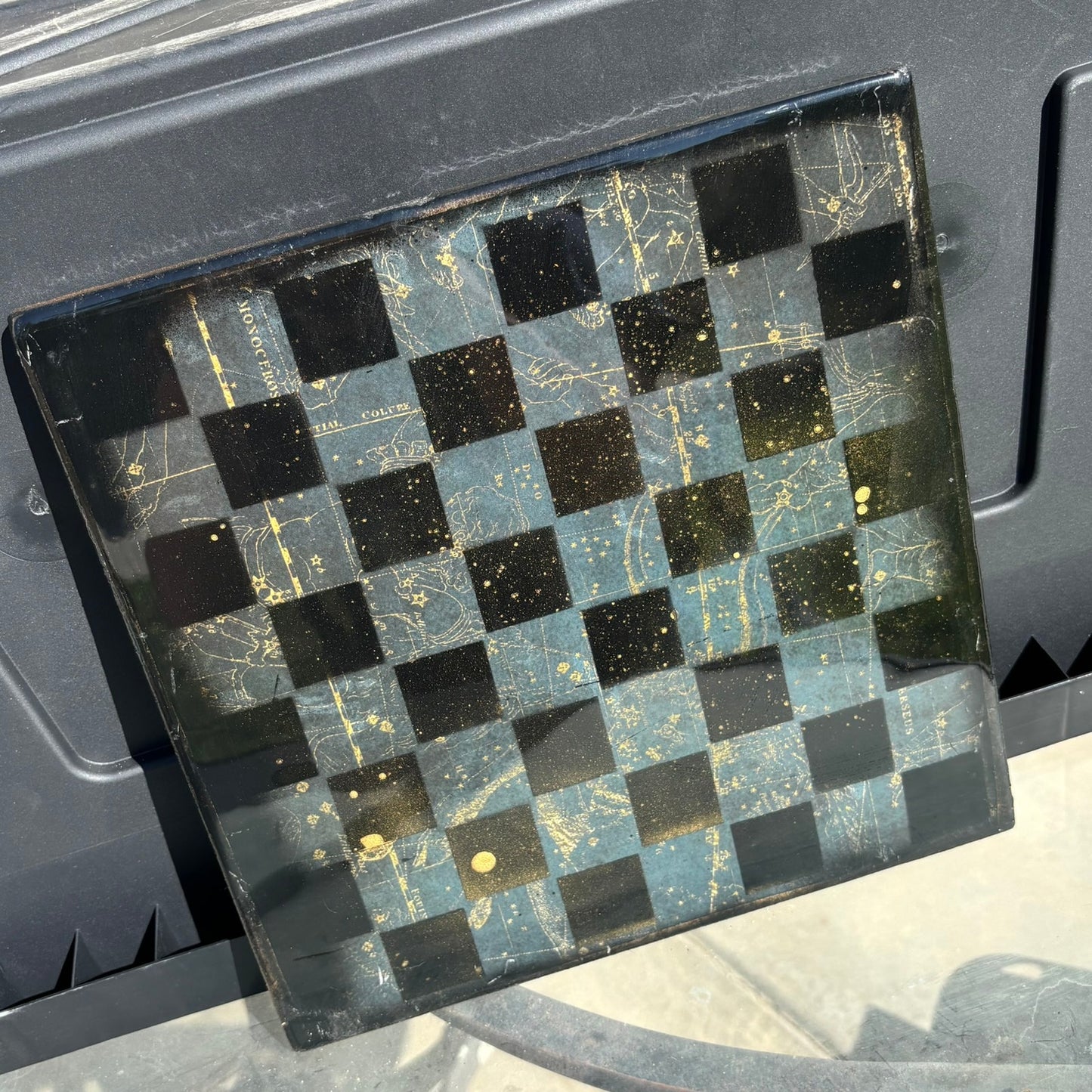 Space Alien Blue - Resin Coated Chess Board