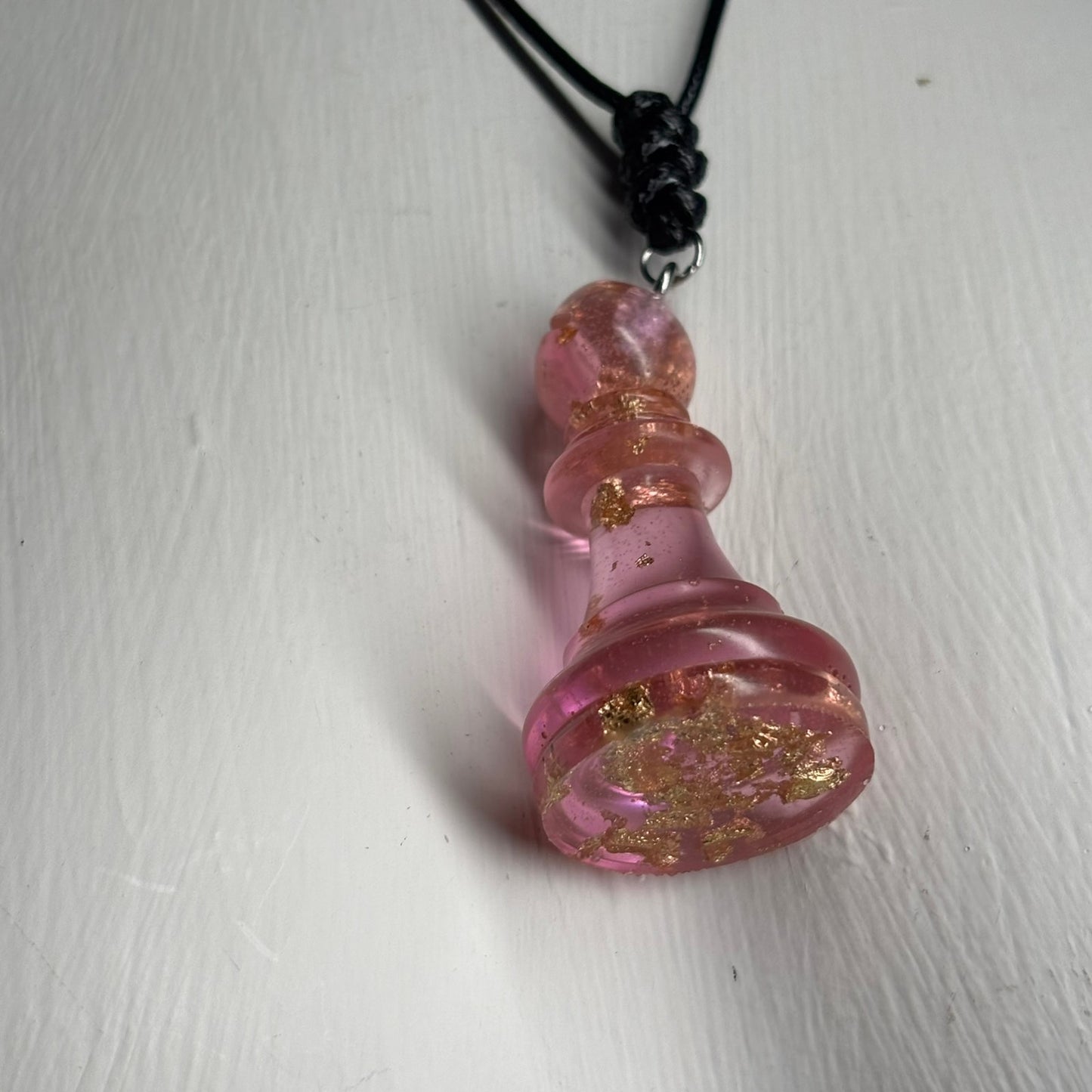 Pink Crystal Bishop - Handmade Resin Chess Necklace