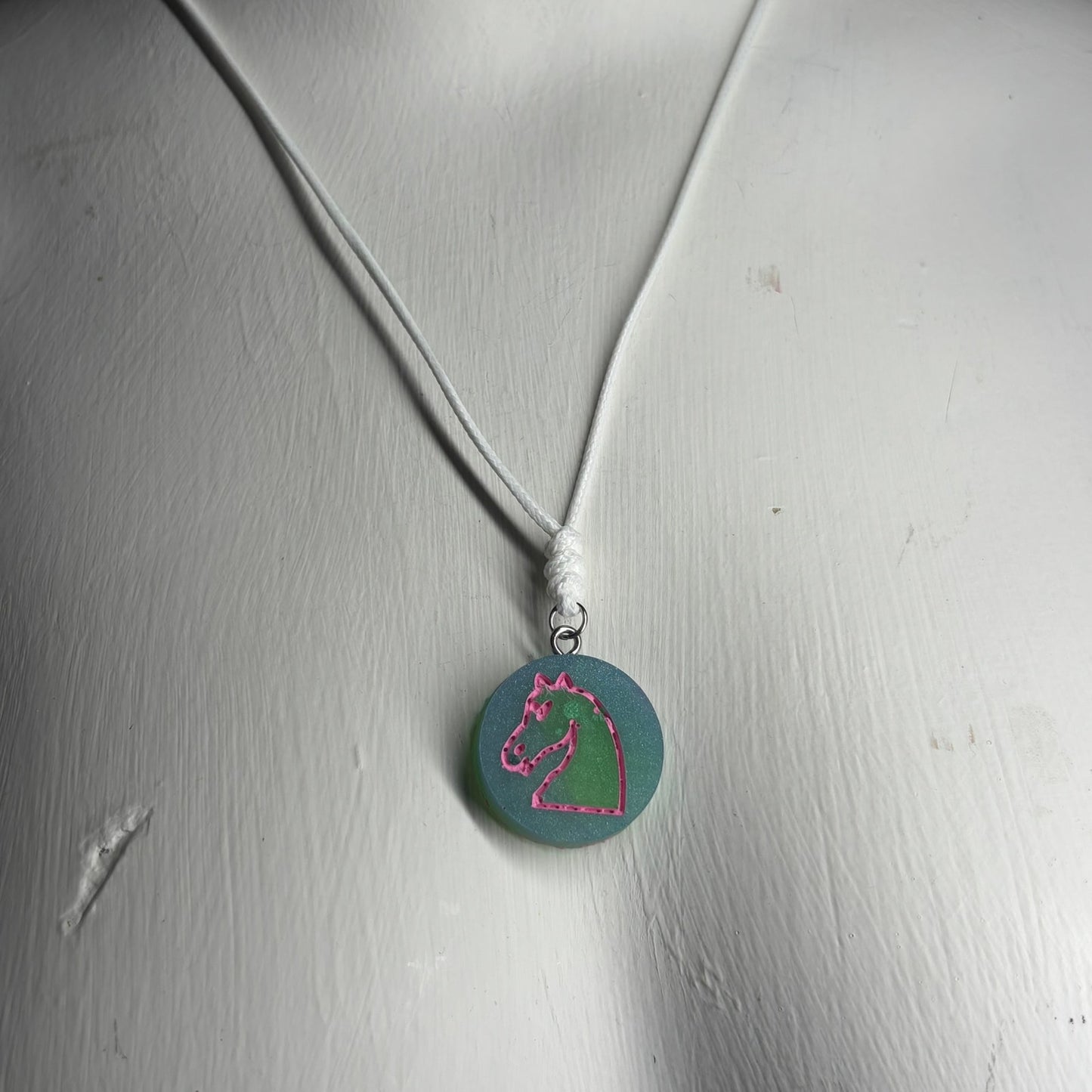 Acid Green Knight - Handmade Resin Chess Necklace