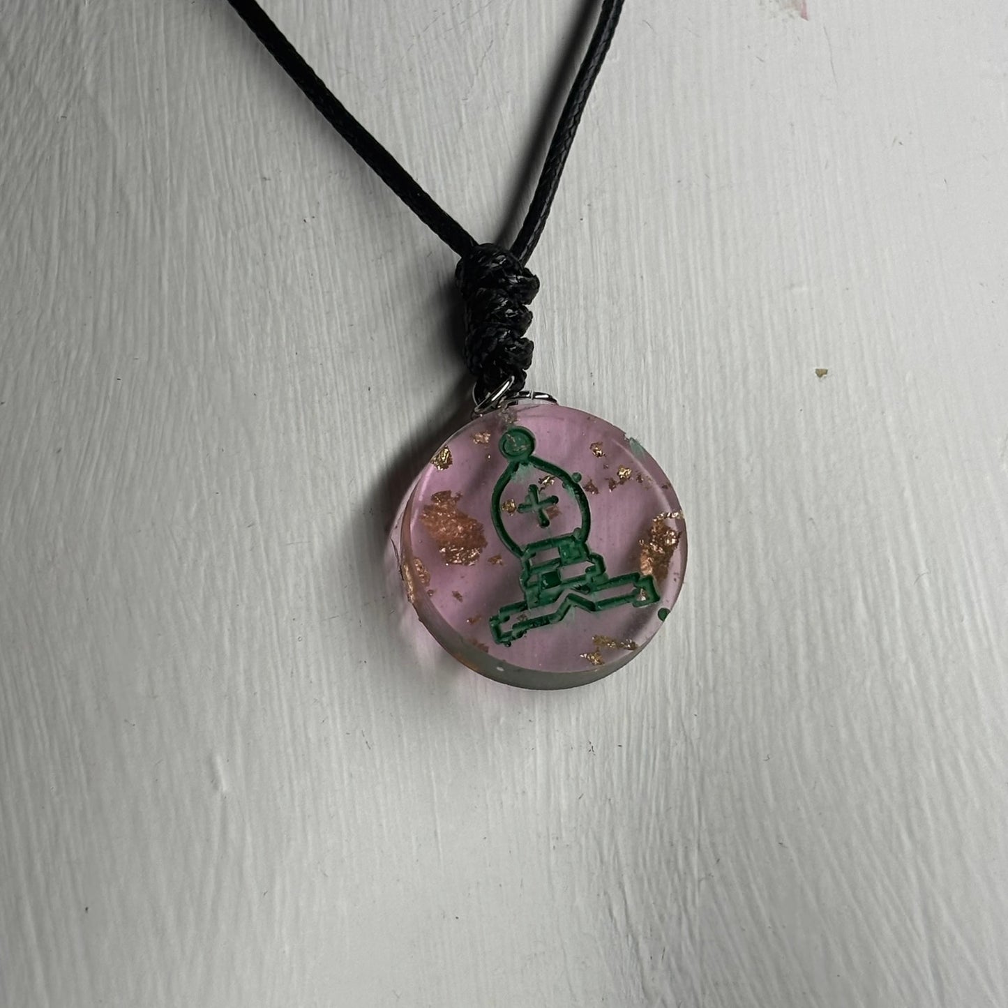 Crystal Vintage Pink Bishop - Handmade Resin Chess Necklace