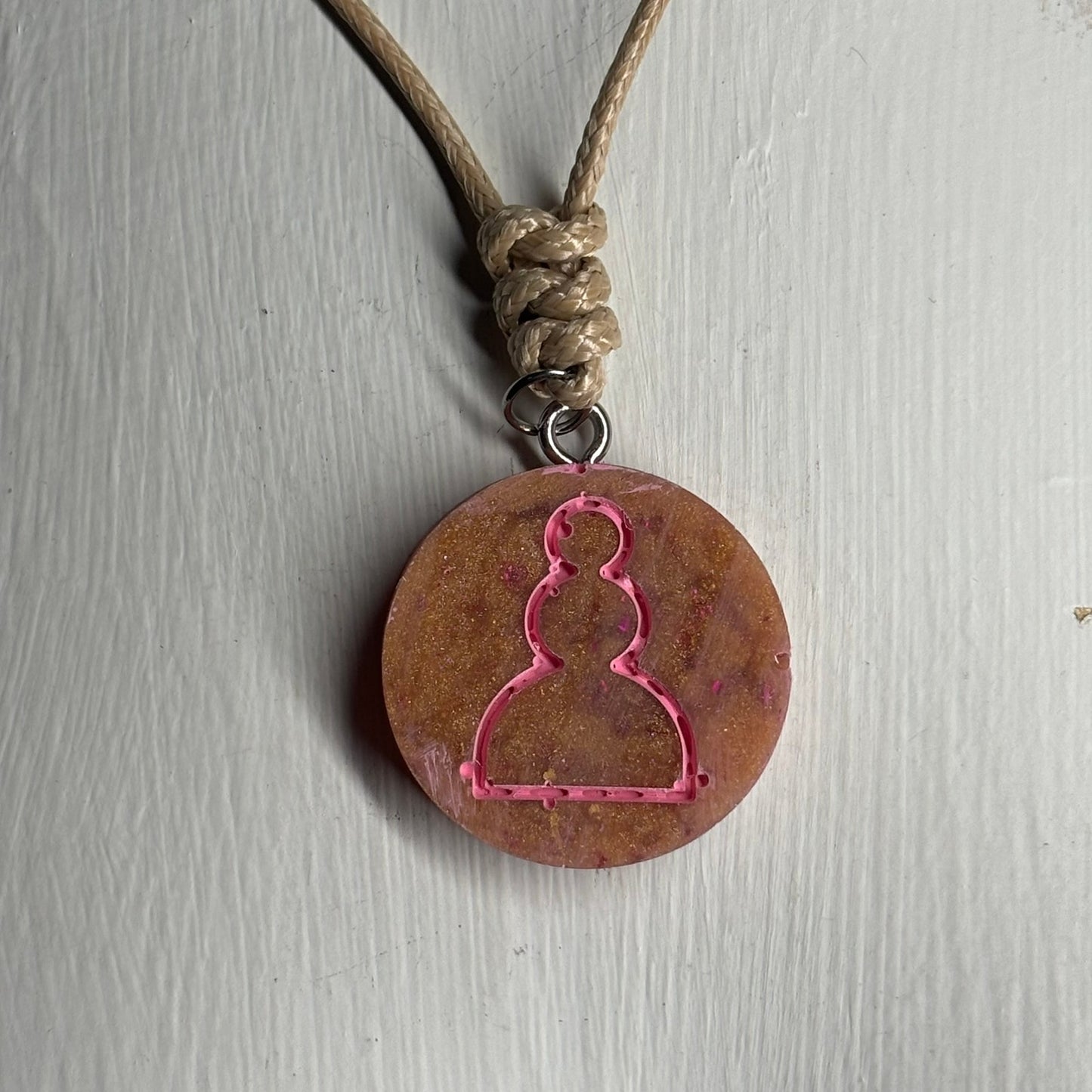 Vintage Pink Pawn - Handmade Resin Chess Necklace