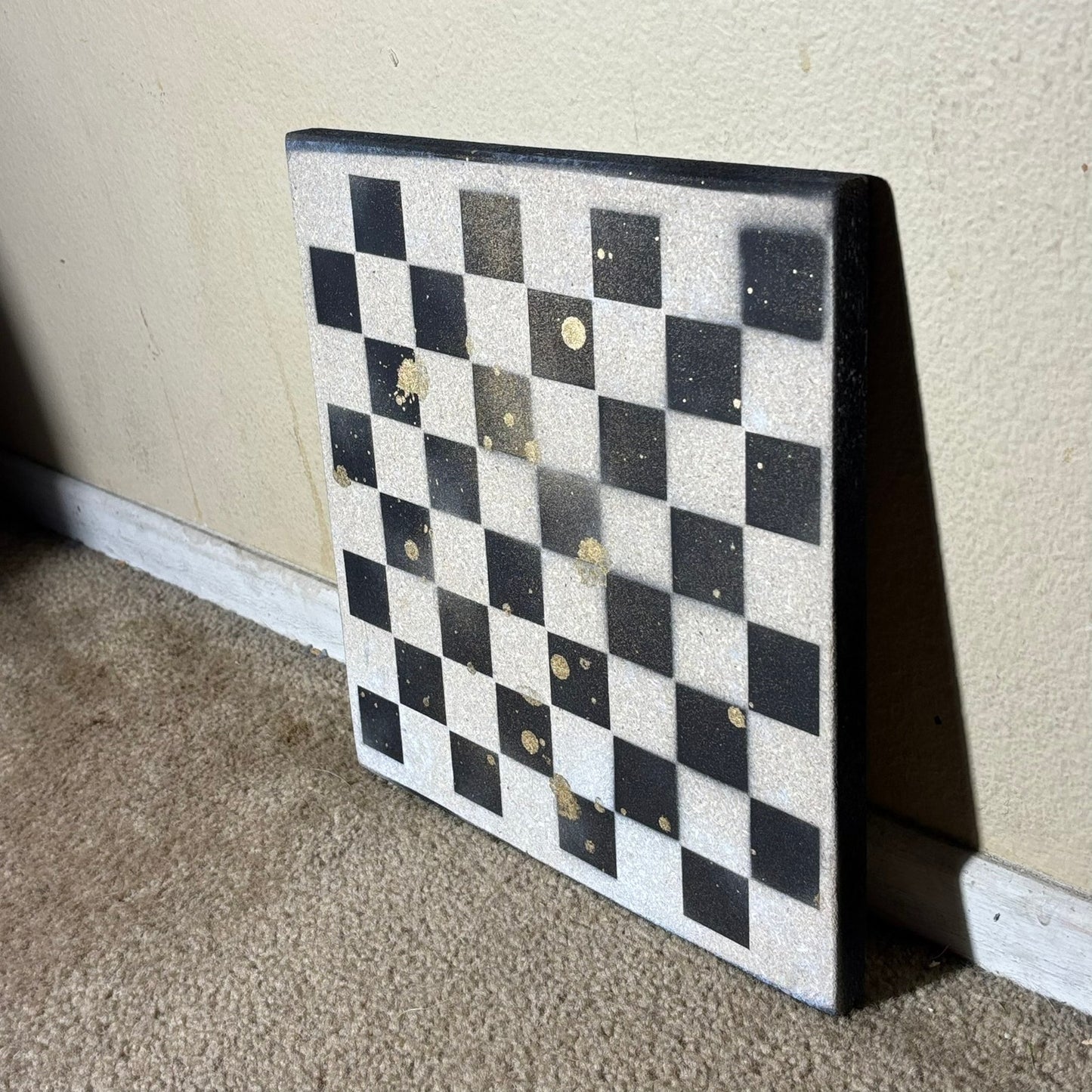 Black & White Speckled Gold - Painted Chess Board