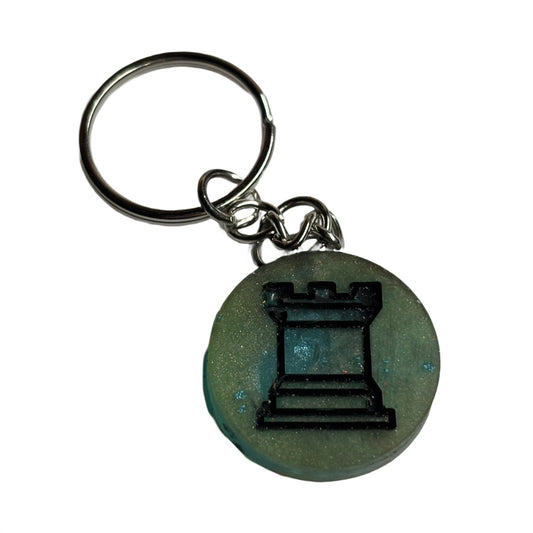 Blue Green Rook - Handmade Resin Keychain - Flat Edition