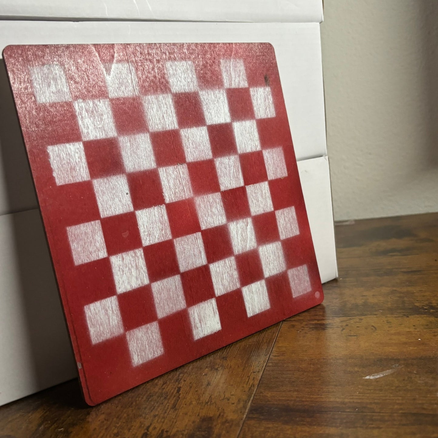 Red & White - Painted Thin Wooden Chess Board