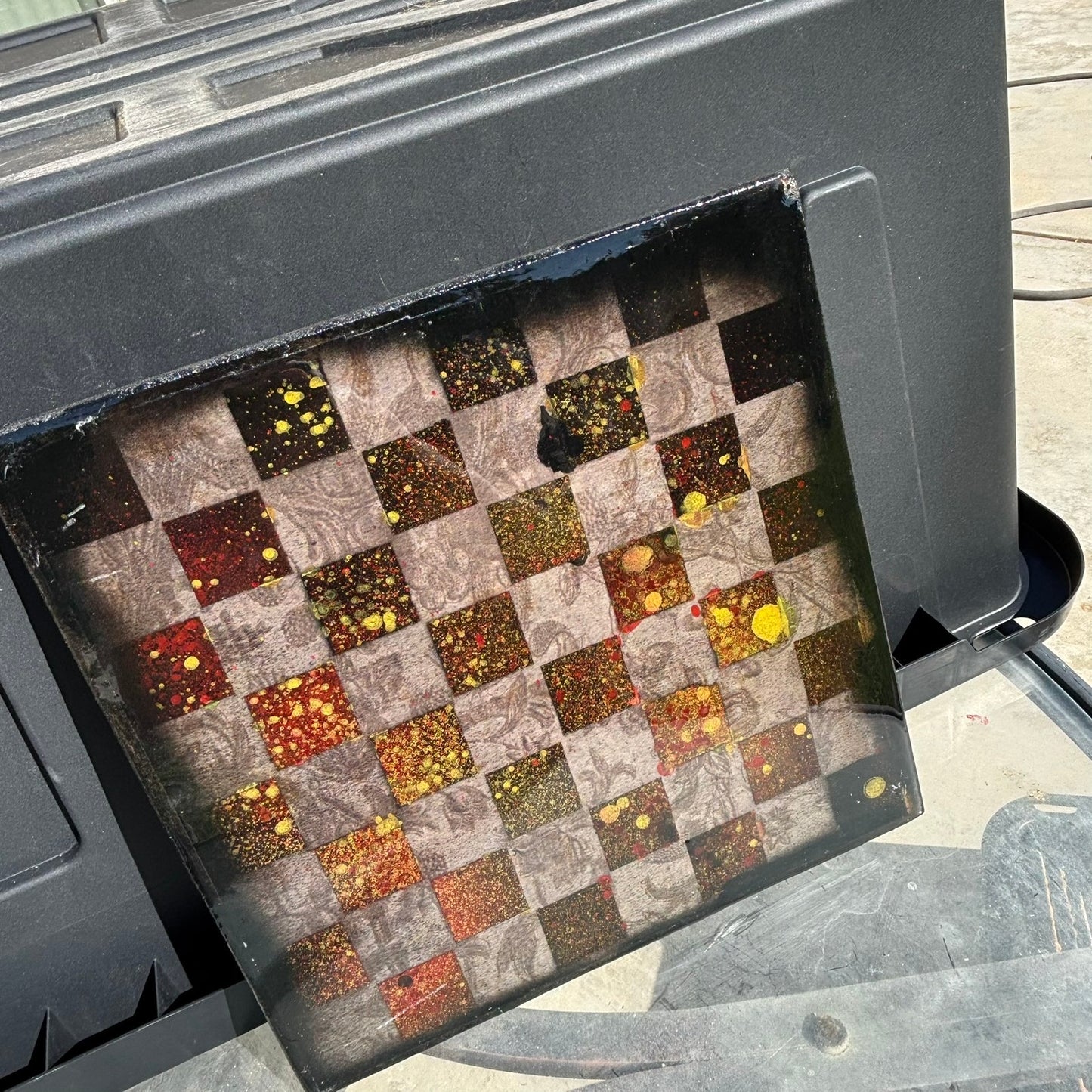 Vintage Burnt Lava - Resin Coated Chess Board