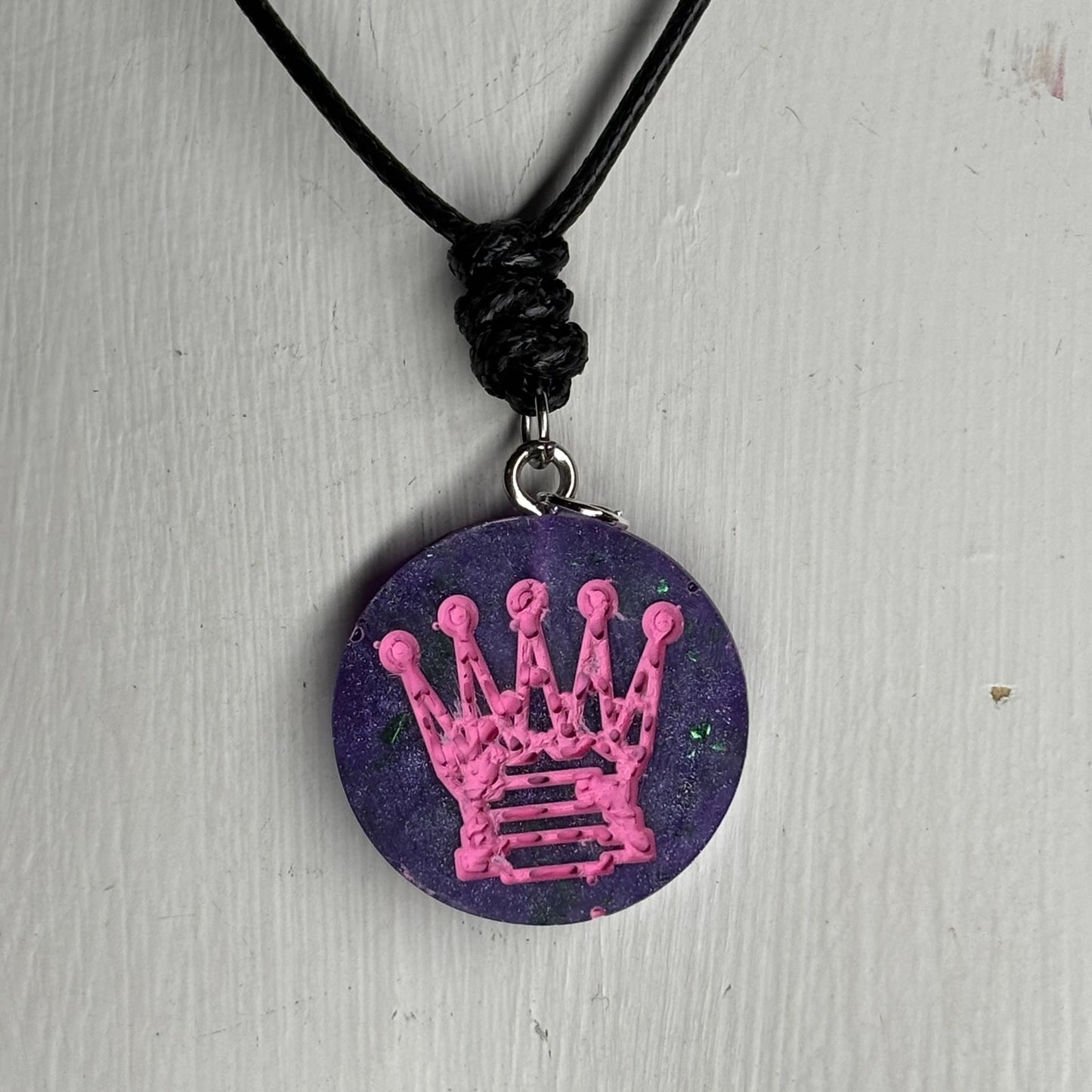 Purple Pink Crystal Queen - Handmade Resin Chess Necklace