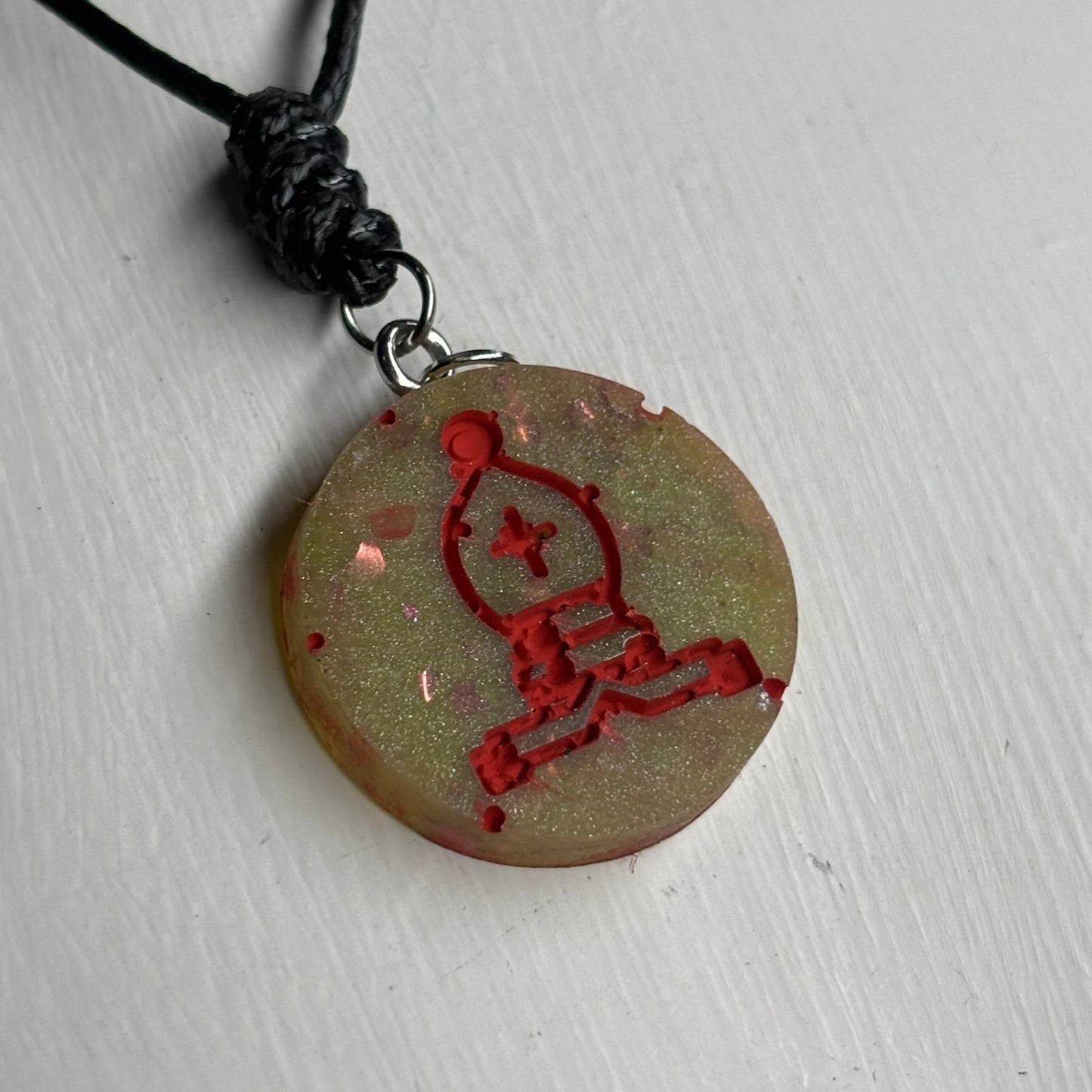 Red Print Bishop - Handmade Resin Chess Necklace