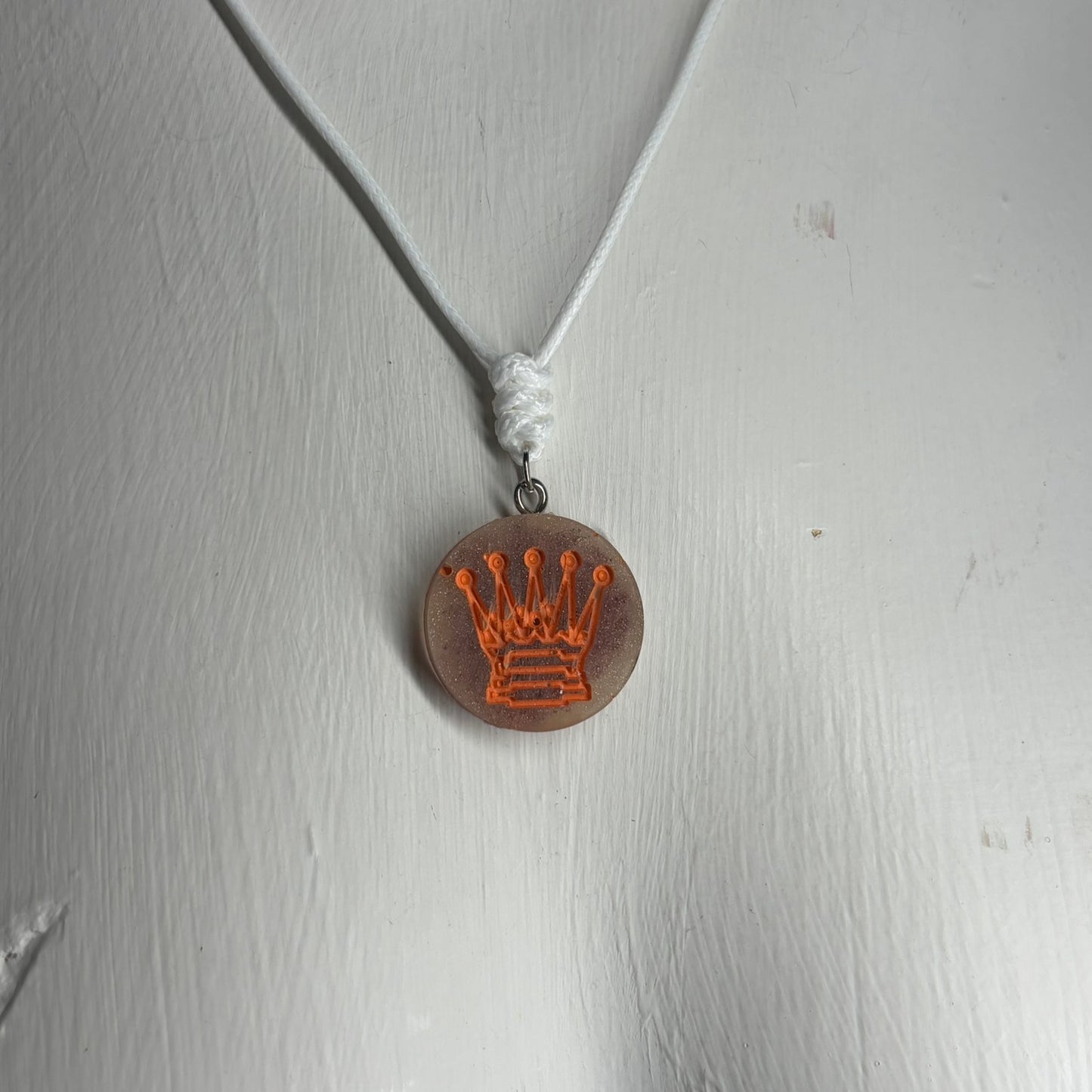 Orange Print Queen - Handmade Resin Chess Necklace