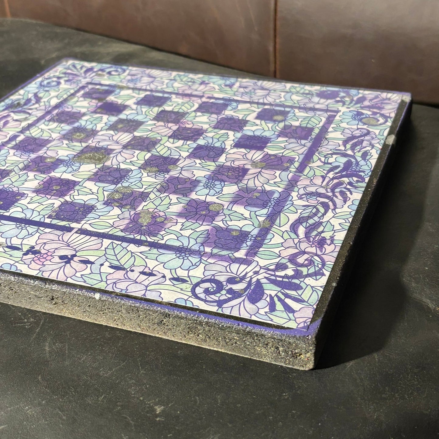 Vintage Purple Flowers - Scrapbook Chess Board
