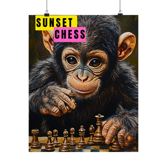 Baby Chimp Learns Chess - Matte Vertical Poster 16"x20"
