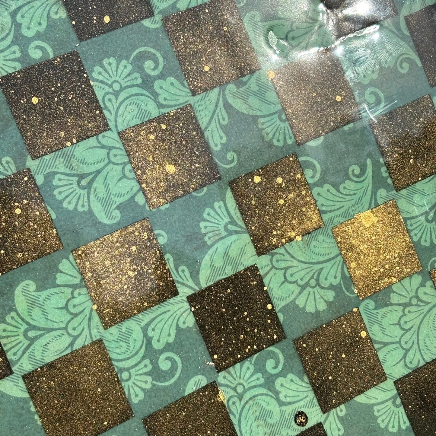 Gold Spotted Vintage Green - Resin Coated Chess Board