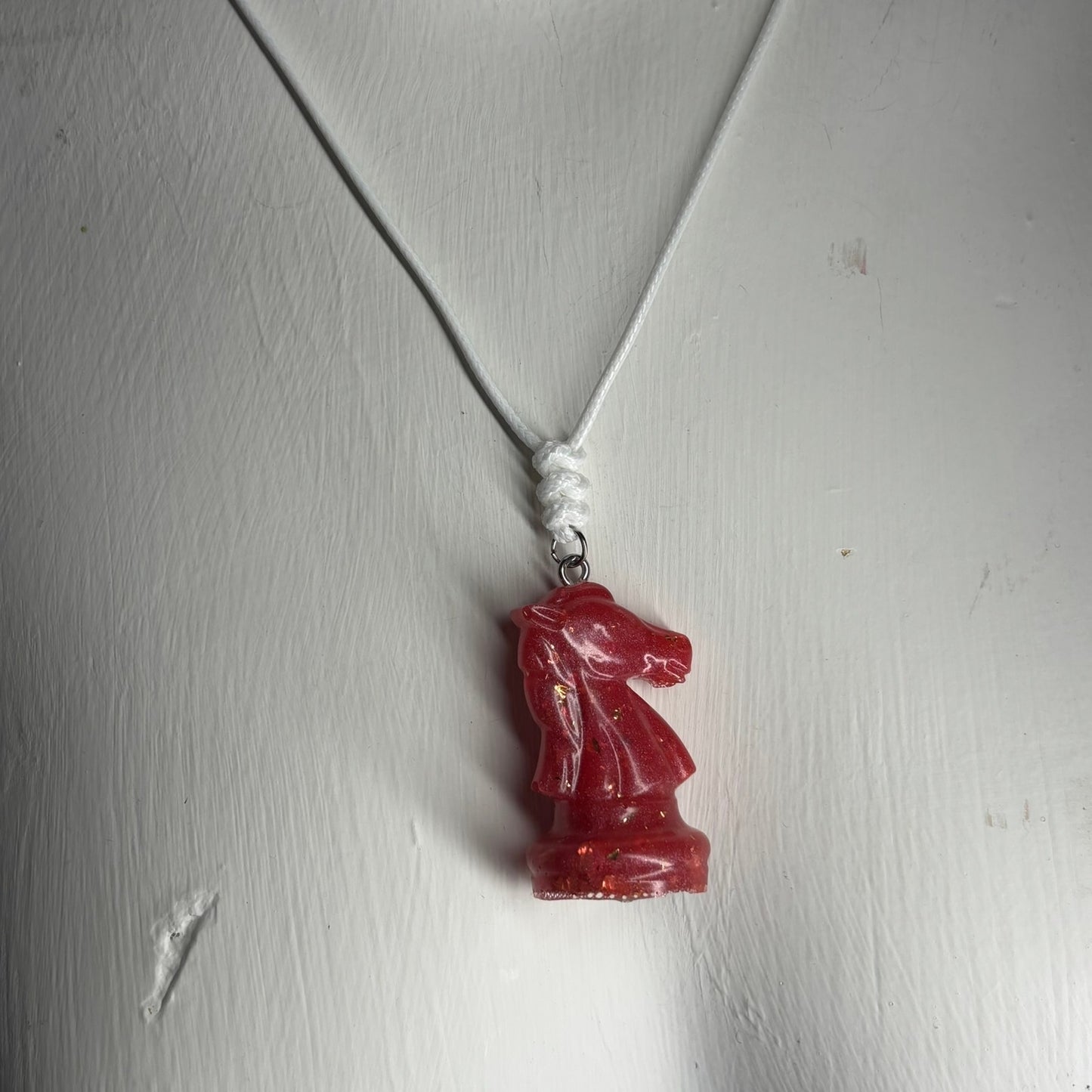 Sparkle Red Knight - Handmade Resin Chess Necklace