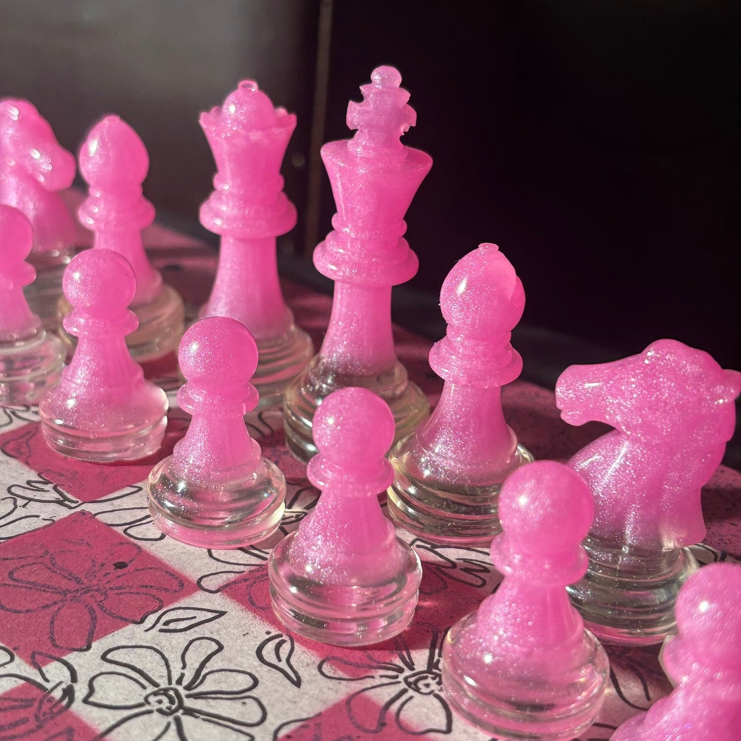 Pink & White Sketch - Scrapbook Chess Set