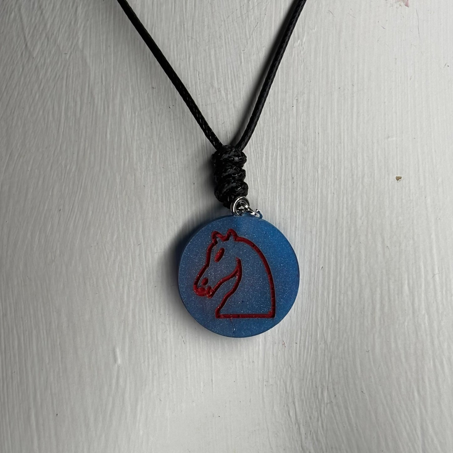 Blue Knight - Handmade Resin Chess Necklace