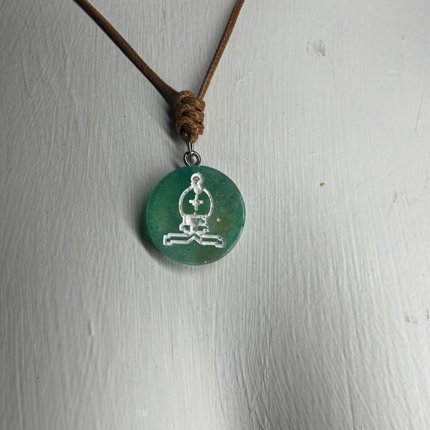 Aqua Green Bishop - Handmade Resin Chess Necklace