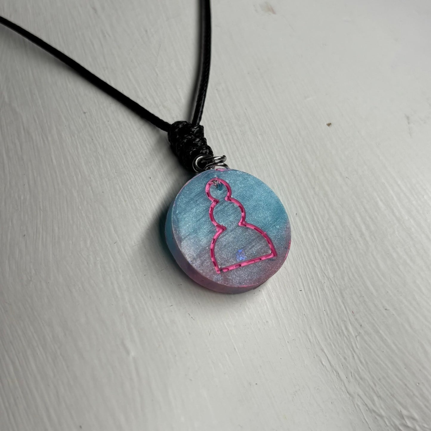 Light Blue & Pink Pawn - Handmade Resin Chess Necklace