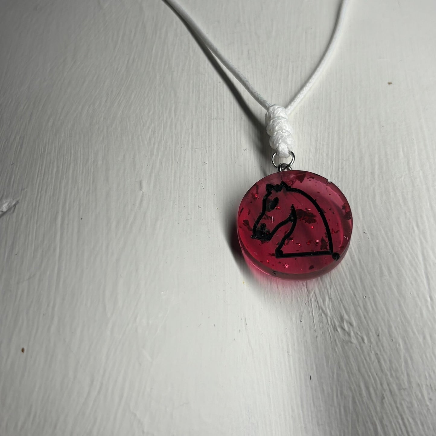 Sparkle Red Knight - Handmade Resin Chess Necklace