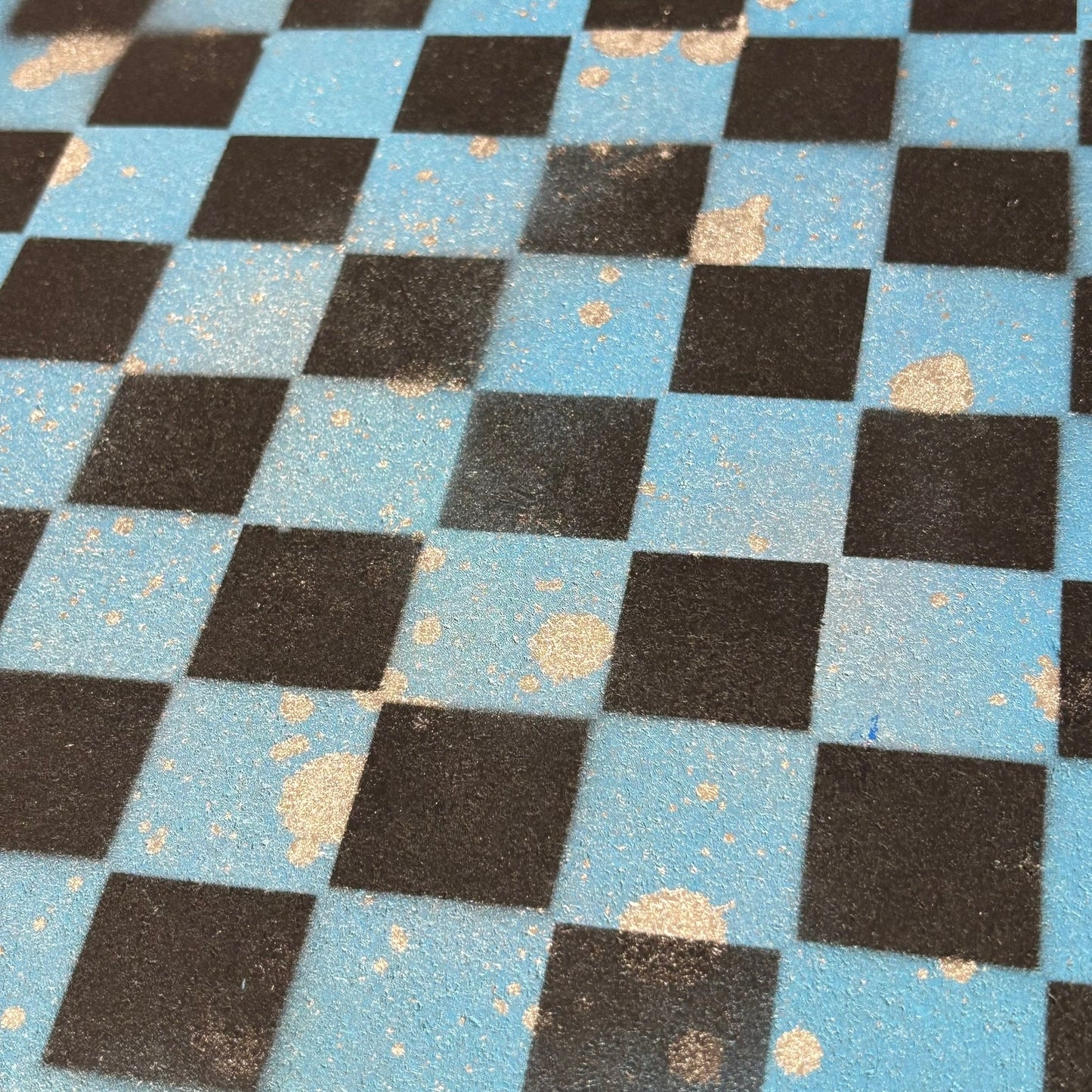 Blue & Black Chrome Drip - Painted Chess Board