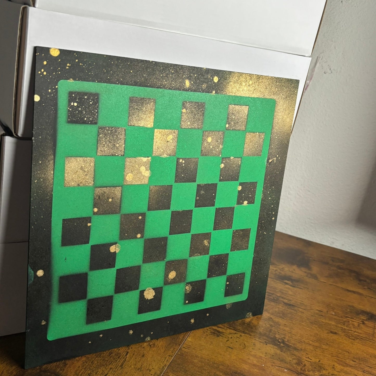 Golden Green & Black - Painted Chess Board