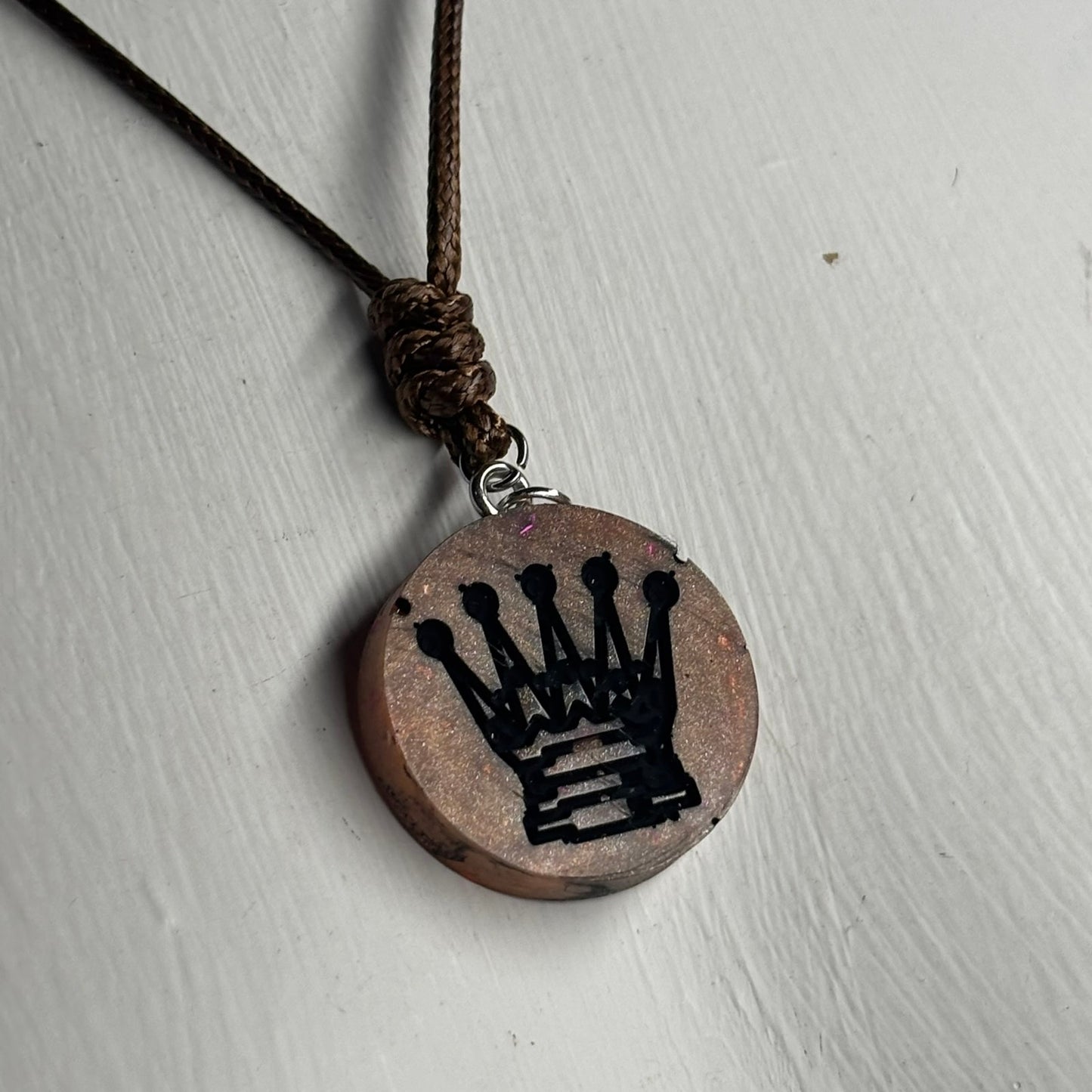 Bronze Brown Queen - Handmade Resin Chess Necklace