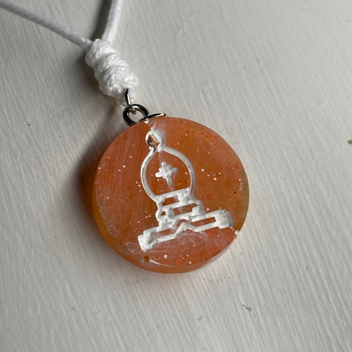 Orange Bishop - Handmade Resin Chess Necklace