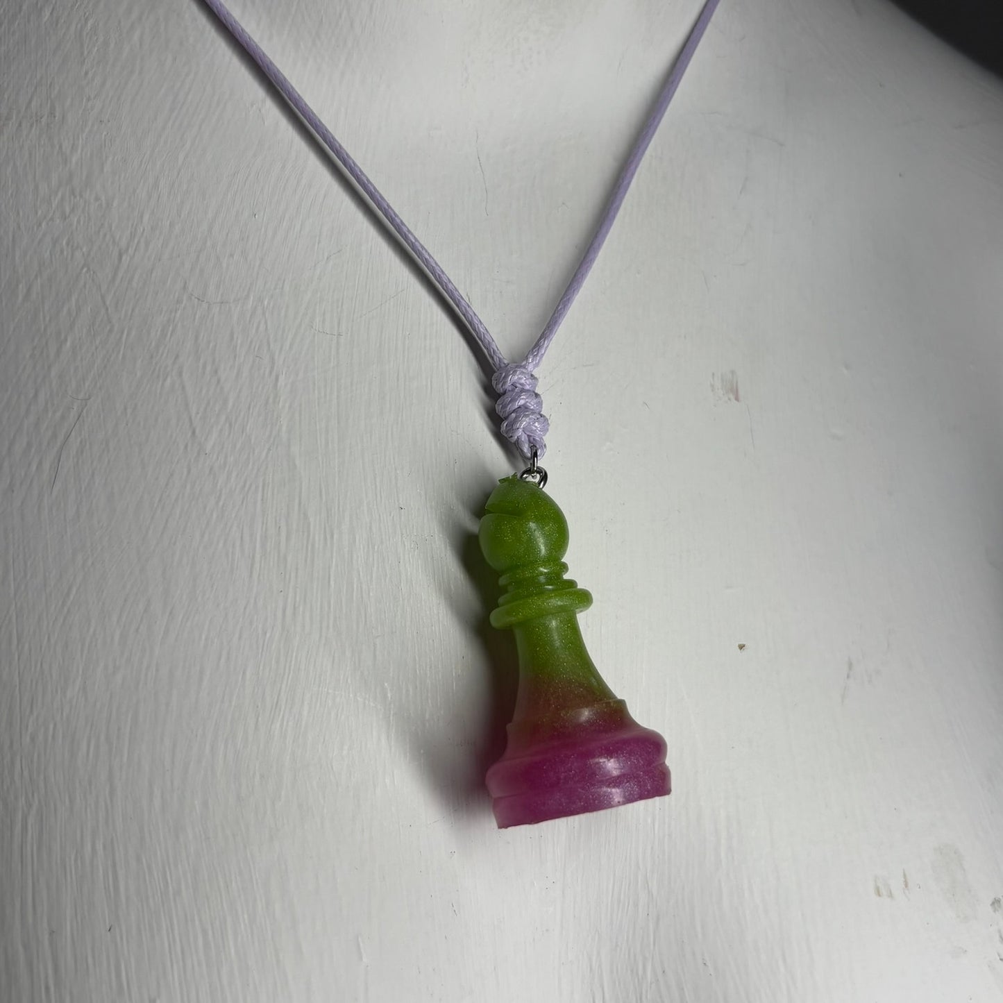 Green & Pink Bishop - Handmade Resin Chess Necklace