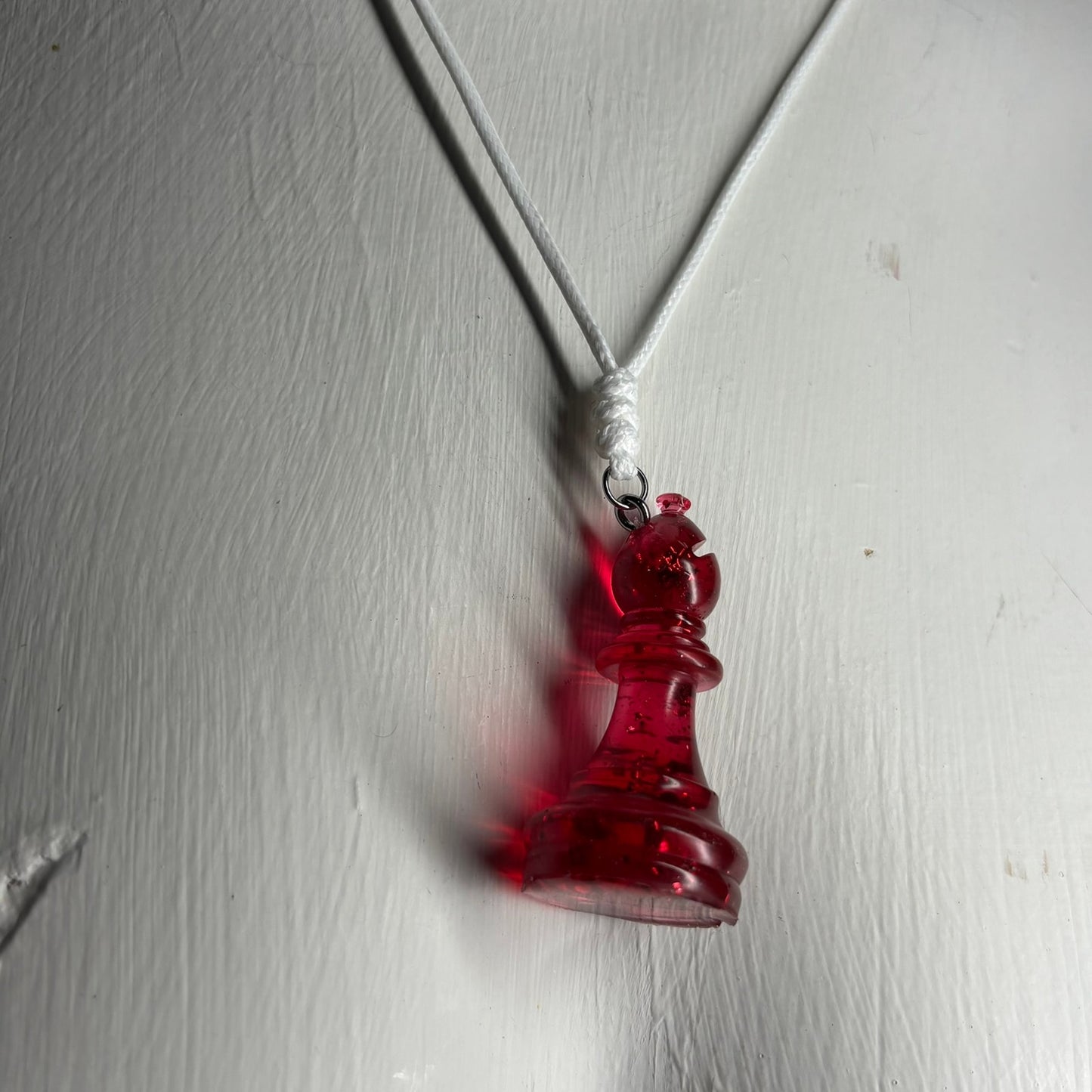Red Crystal Bishop - Handmade Resin Chess Necklace