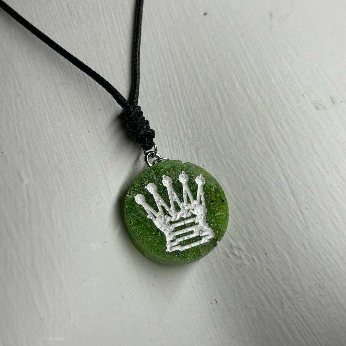 Green Crystal Queen - Handmade Resin Chess Necklace