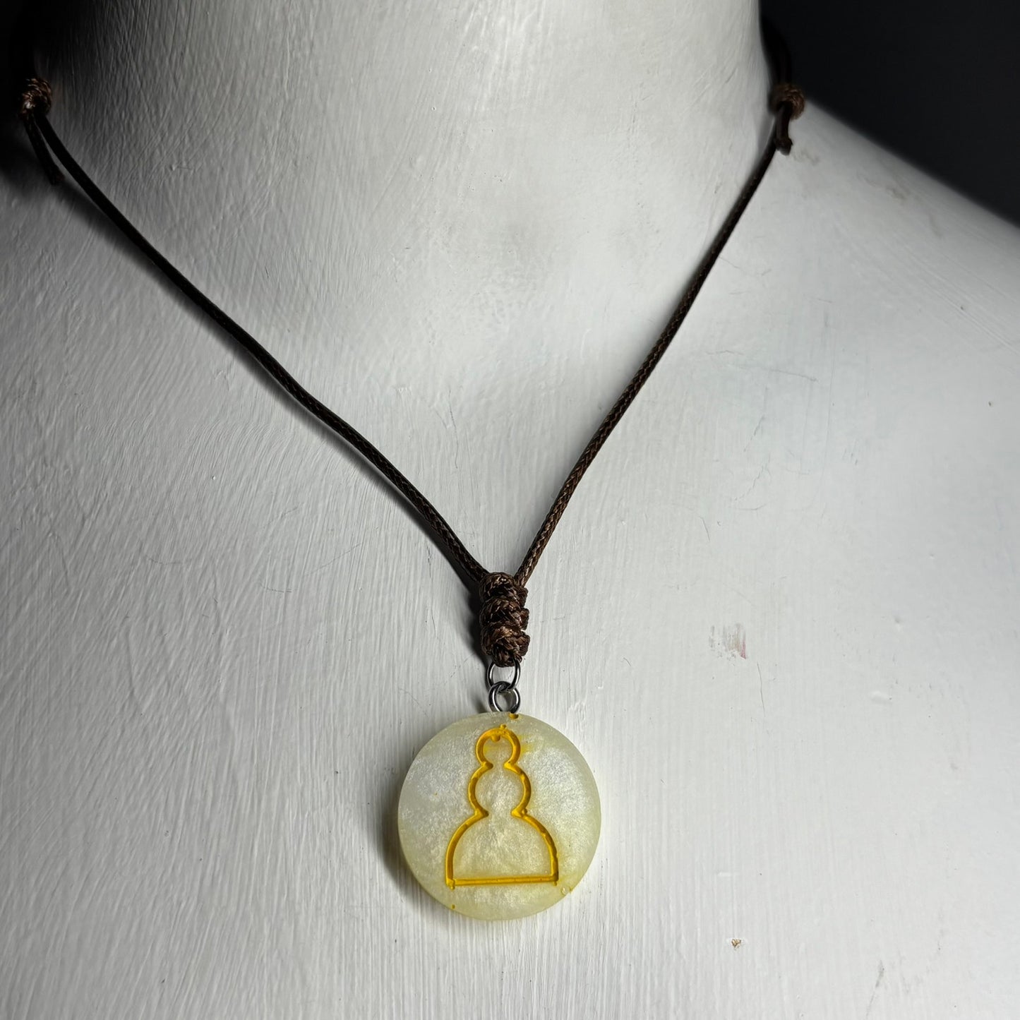 Yellow White Pawn - Handmade Resin Chess Necklace