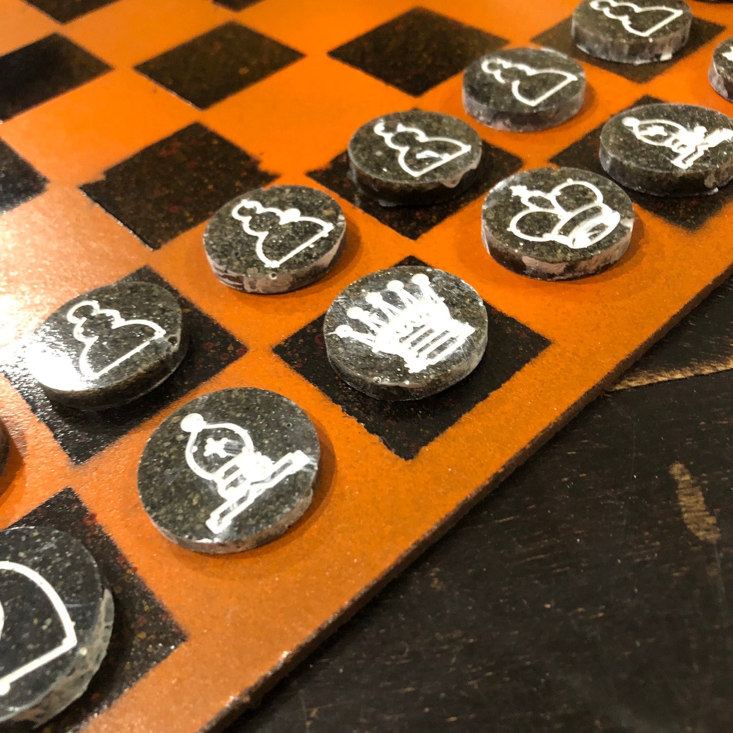 Orange & Black - Painted Chess Set