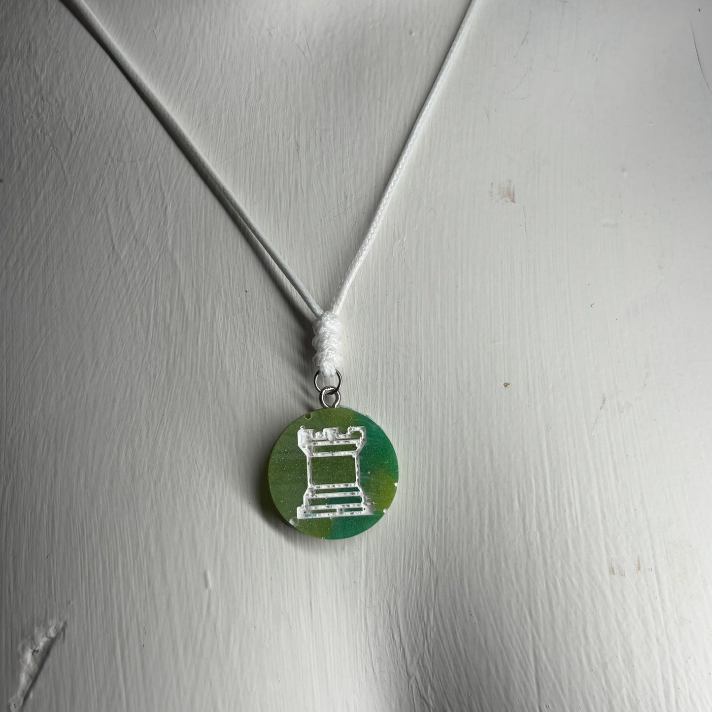 Green Forest Rook - Handmade Resin Chess Necklace