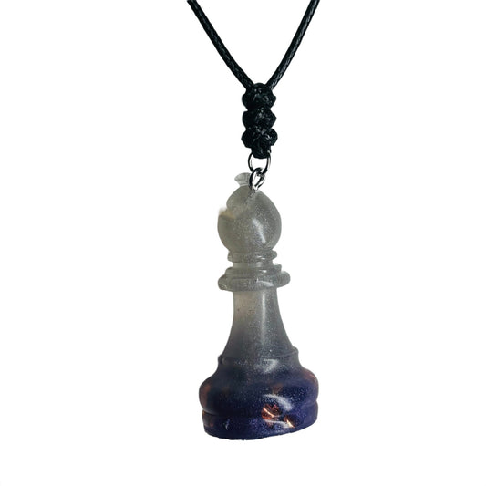 White Purple Bishop - Handmade Resin Chess Necklace